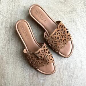 Bella-Vita Cas-Italy Wedge Slide‎ Sandal - Women's Size 11 Tan Leather